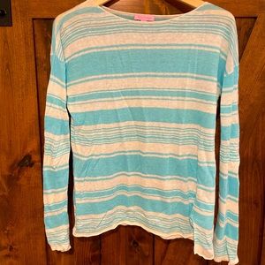 Lily size S beach cover up with blue and white stripes.